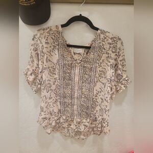 Lucky Brand Sheer Short Sleeve Boho Cottage Top Large